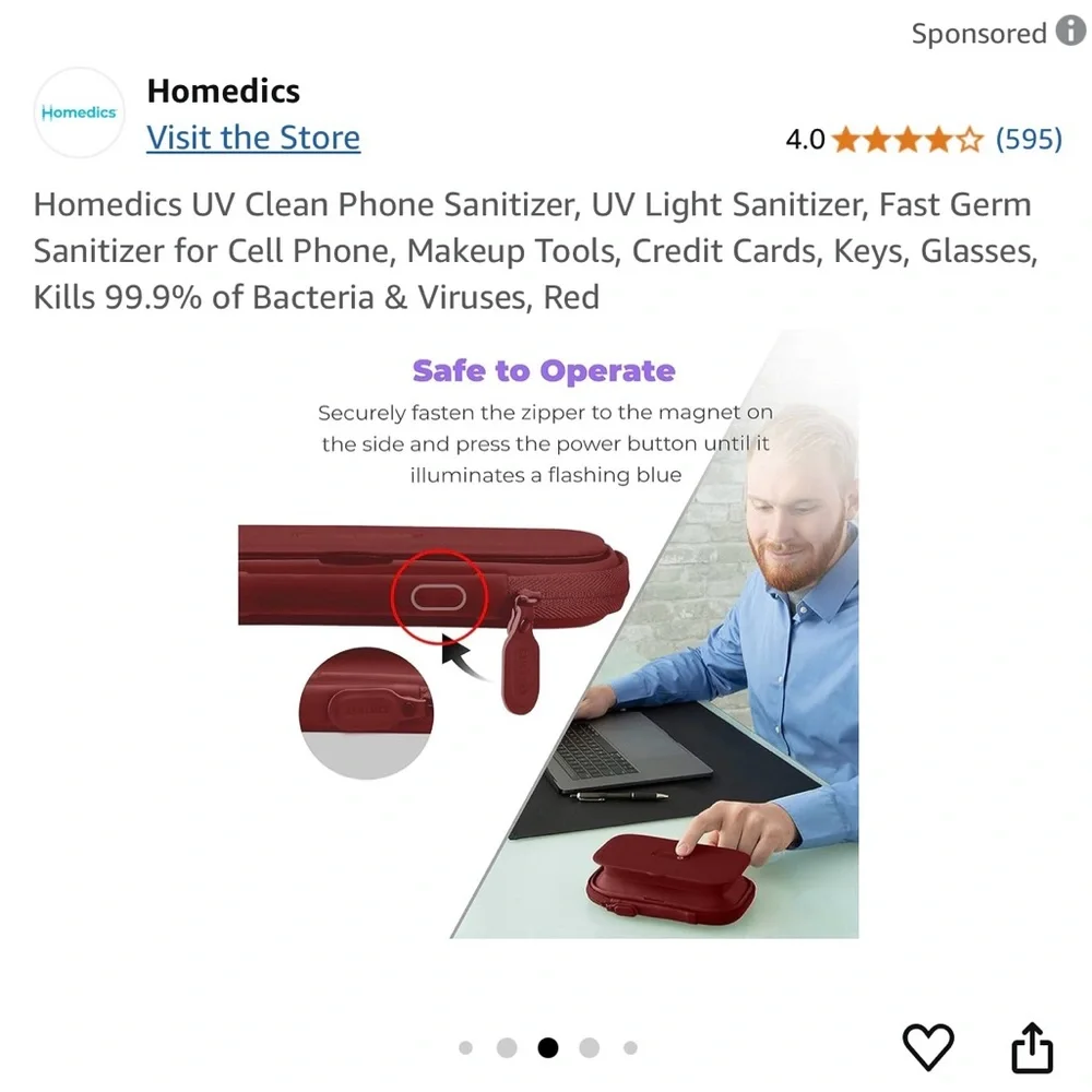 Homedics Red UV Clean Phone Sanitizer